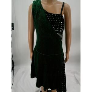 Dance Costume Large Child Green Twizzle Ice Skating Rhinestones Dress